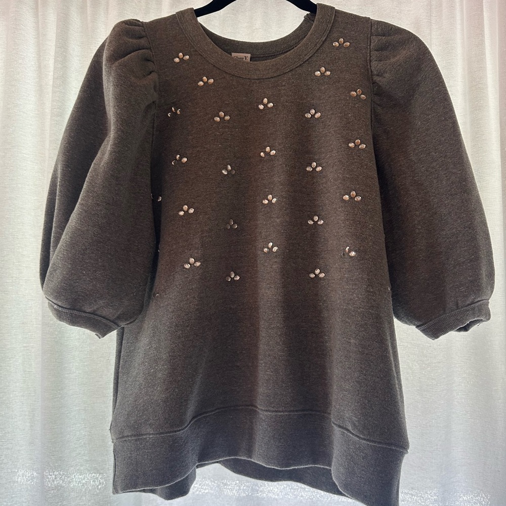 Clare V Gray S/S rhinestone sweatshirt